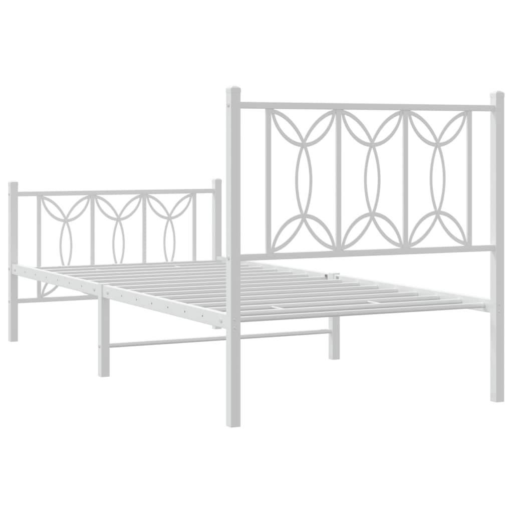 Metal Bed Frame with Headboard and Footboard White 75 x 190 cm