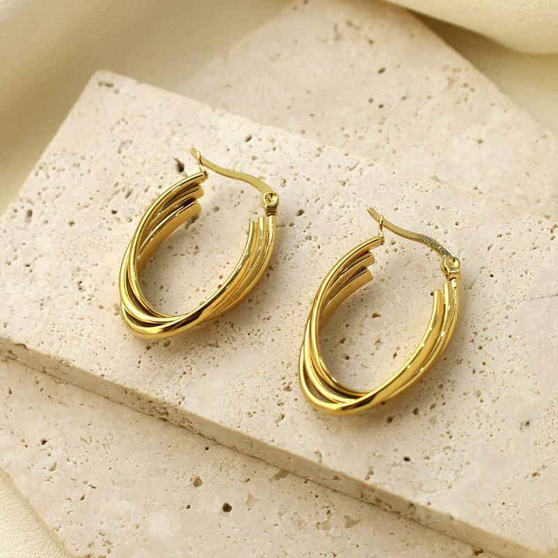 Fashion Irregular Line Three-Ring Earrings Simple U-Shaped Versatile Titanium Steel Earrings Ear Buckles Girls