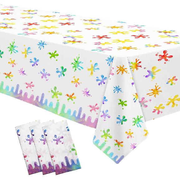 Xigejob Slime Birthday Party Tablecloth Decorations for Kids, Disposable Colorful Splatter Splash Theme Pink Slime Party Supplies Tablecover, 3 Pack,