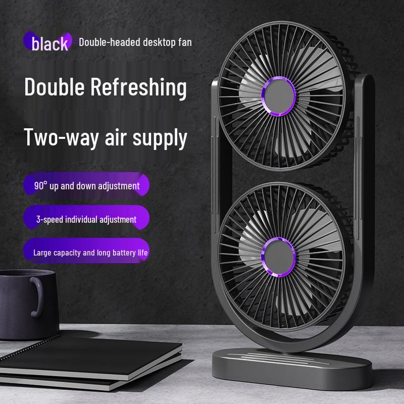 Dual-Head USB Rechargeable Night Light Fan for Air Circulation – Ideal for Outdoor, Dorm, or Office with Long Battery Life