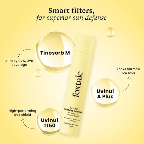 Солнцезащитный крем-гель Foxtale SPF 70 для жирной кожи | Солнцезащитный крем для контроля жирности с PA++++ и ниацинамидом | Защита от UVA и UVB лучей | Предотвращает загар | 50 мл