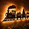 Modern Farmhouse Holiday Light Christmas Train LED Backlit Wall Light, Wooden Xmas Silhouette Decor with Rustic Wood Craft Warm Glow, Sign for