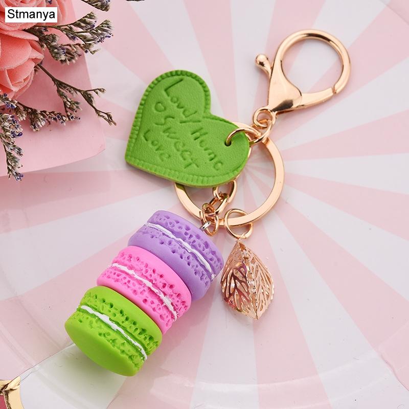 New Cake Key chain fashion car Key Ring Women bag charm accessories France Cake Macarons with Eiffel Tower Keychain gift Jewelry