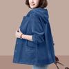 Plus Size Women's Corduroy Hooded Jacket, Spring/Autumn/Winter, Trendy Mother's Wear