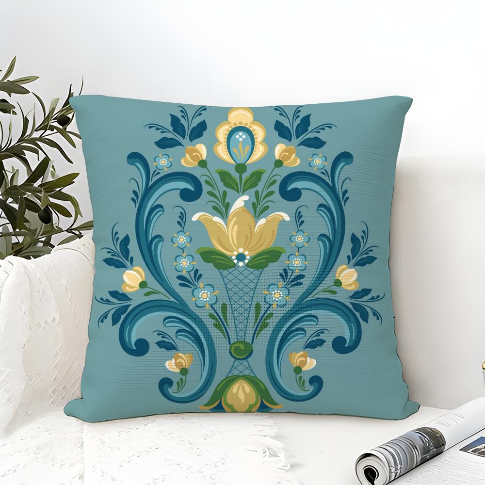 Наволочка в стиле норвежской росписи (Rosemaling) Хлопок и Лен Квадратная Наволочка на Молнии Домашний Декор Гостиная