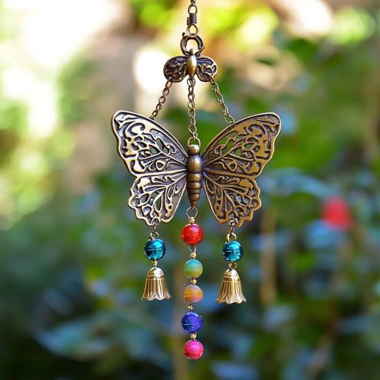 Винтажная подвесная бабочка, украшение, устойчивое к погодным условиям, для внутреннего и наружного использования, для сада, патио, металлическая подвесная подвеска в виде колокольчика для ветряной музыки