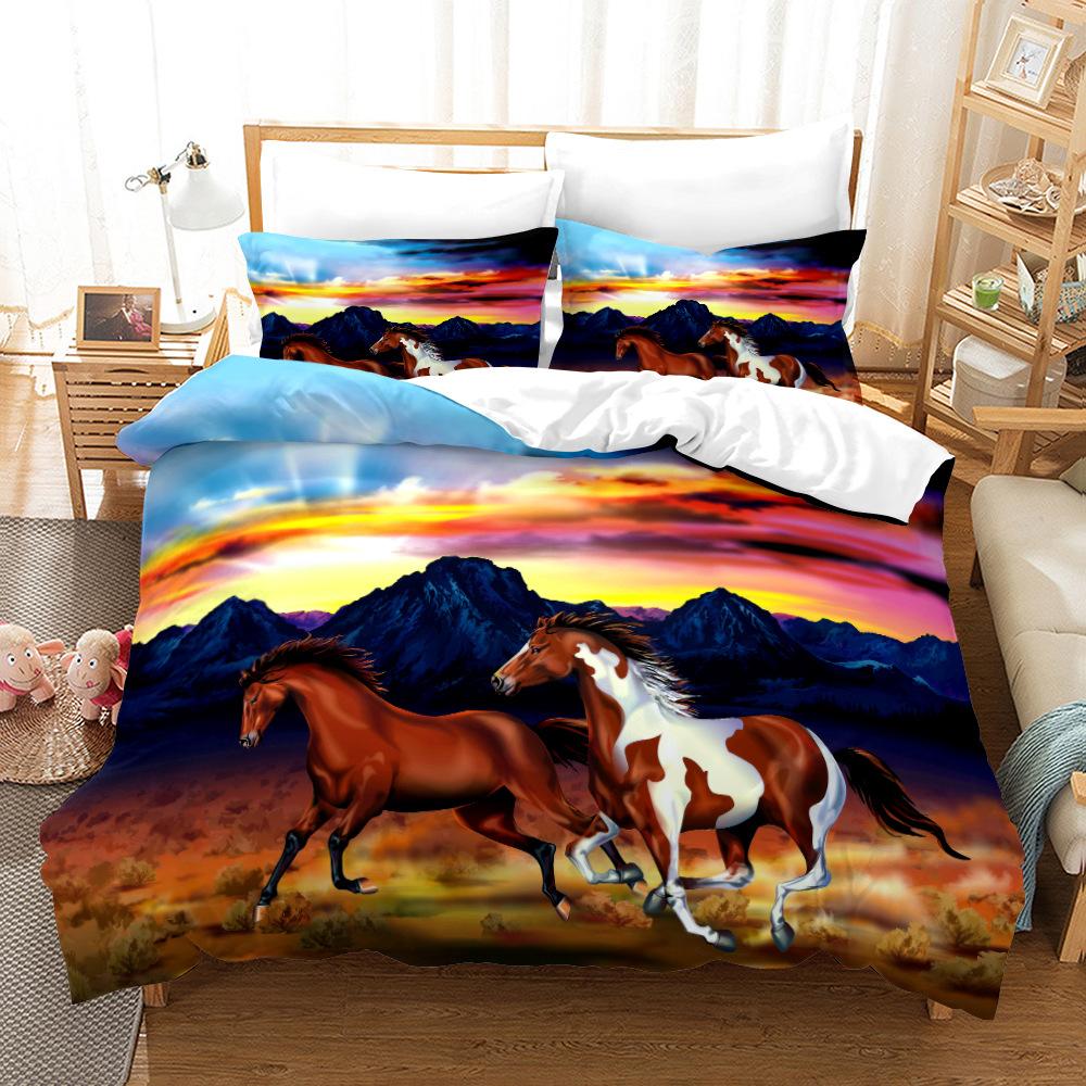 Комплект пододеяльника «Дикие лошади» с 3D-принтом, тематика «Животные», уникальный экзотический стиль, чехол для одеяла размера кинг для детей, полиэстеровый комплект постельного белья