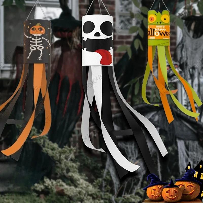1-20PCS Halloween Ghost Windsock Flag Waterproof Hanging Outdoor Decorations for Yard Patio Garden Party Ghost Festival Supplies