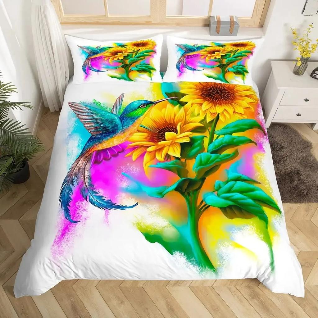 Комплект пододеяльника Колибри Размер Дабл Для Девочек Садовые Птицы Фермерский Дом Цветочный Комплект Постельного Белья Любителям Колибри Пододеяльник