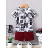 2pcs Boys Casual Stylish Letter Print Comfortable Versatile Short Sleeve T-shirt Shorts Set Summer Clothes