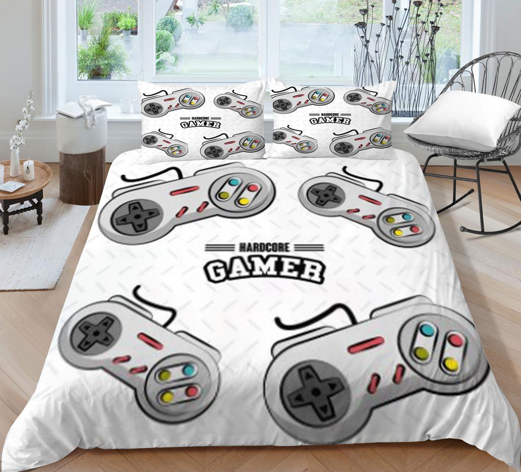 3D Game Handle Pattern Luxury Home Bedding Set Full Size Quilt Cover and Pillowcase for Boys and Men Game Lovers Room Bedroom Bedding