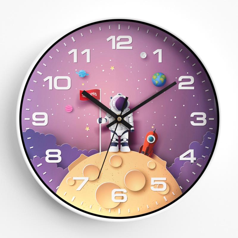 Настенные часы для детской комнаты Часы Мультяшный астронавт Бесшумные часы Кварцевые часы для спальни Домашние настенные часы 30 см