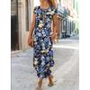 Женское летнее длинное платье с круглым вырезом и коротким рукавом с карманом реглан и цветочным принтом