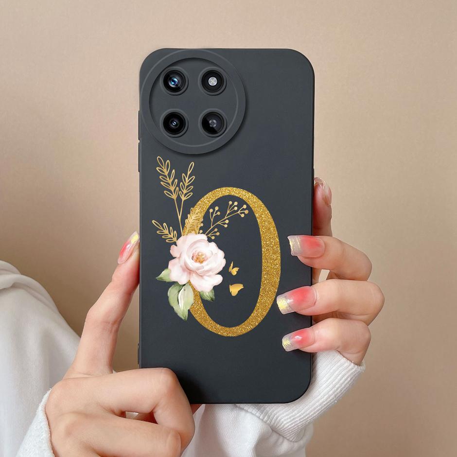 Чехол для телефона OPPO Realme 11 4G Милые Цветочные Буквы Матовый Жидкий Силикон Задняя Крышка Для Realme11 4G Ударопрочный Ультратонкий Корпус