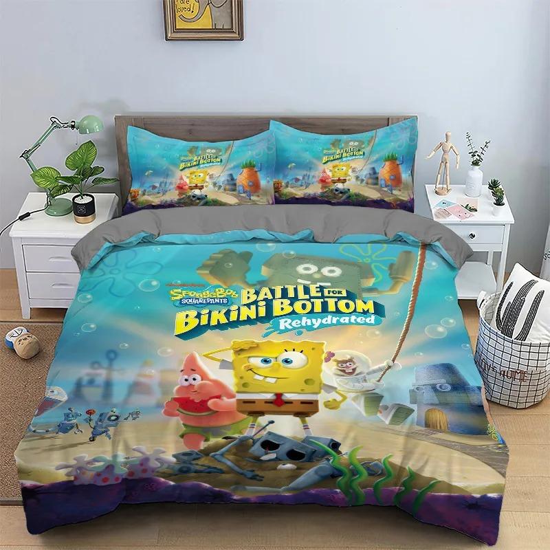 3D Printing Bedding Set S-SpongeBob 2/3pcs Duvet Cover Pillowcases Cartoon Anime Bedding for Teens Student Dormitory Bedroom Dec
