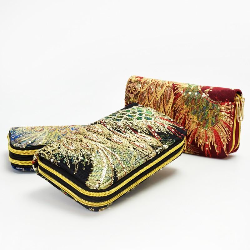 Женский кошелек, длинный кошелек на молнии, дизайнерский роскошный кошелек ручной работы с вышивкой павлина, ретро-клатч, женский кошелек для девочек-подростков