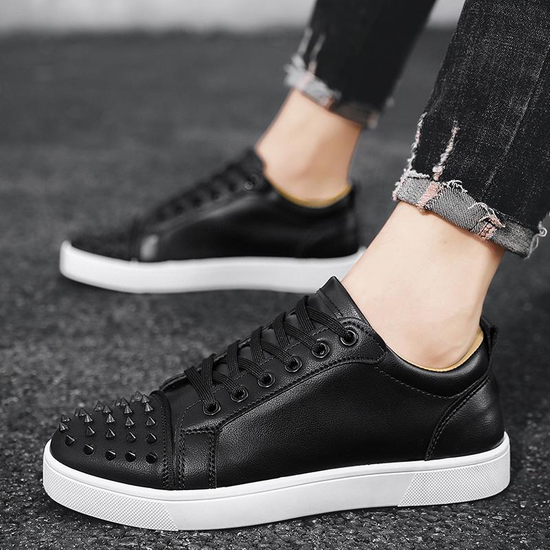 Fashion Fashion Rivet Shoes Men Street White Low-cut Casual Sneakers Man Trendy Leather Outdoor Men's Skateboard Shoes Tenis Masculino
