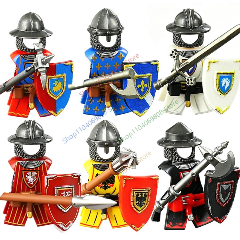 Средневековая Фигурка MOC Строительный Блок Замок Доспехи Рыцари-Тамплиеры Ополченцы Солдаты Артиллеристы Щит Шлем Собираемые Кирпичные Игрушки N10