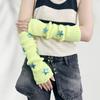Knitted Arm Warmers Girls Fingerless Long Wrist Gloves Winter Star Arm Sleeves with Thumb Hole for Women Street Wear Parties