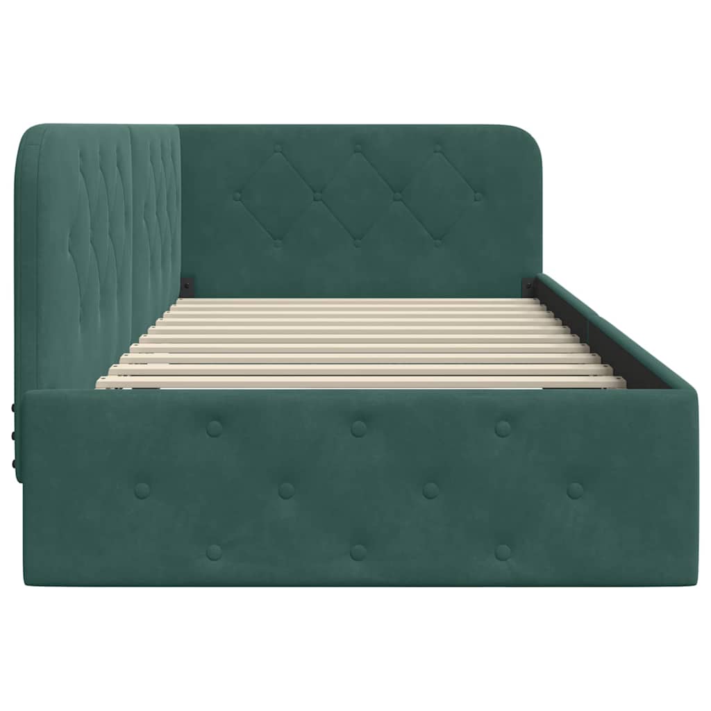 Corner Bed Frame Dark Green 90 x 190 cm Velvet