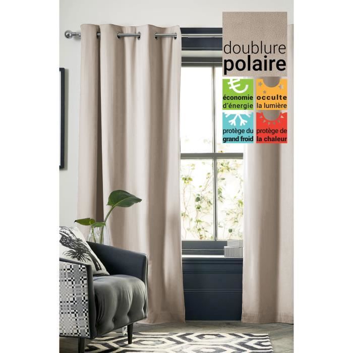 Rideau opacifiant - Inuit - 140 x 180 cm - Doublure polaire - Économie d'énergie - Style scandinave