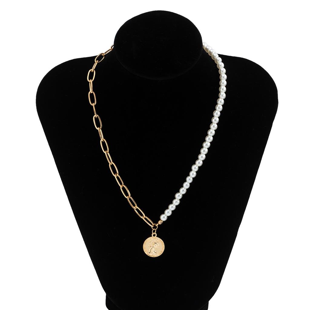 New Trendy Versatile Patchwork Pearl Necklace Fashion Men's Personalized Trendy Queen Avatar Necklace