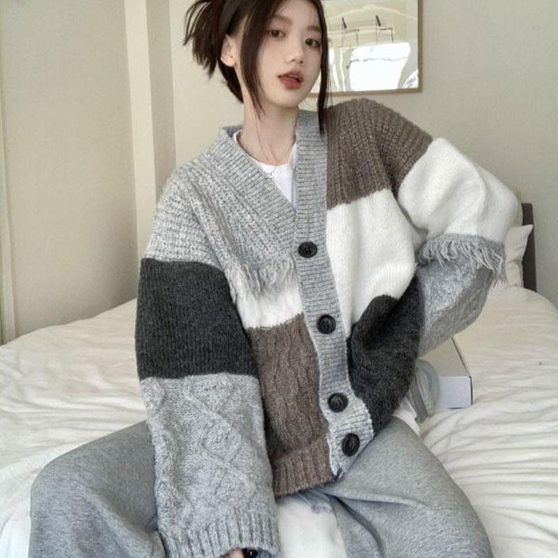 Ретро-свитер с v-образным вырезом и кисточками, вязаный кардиган для женщин, осенне-зимний корейский топ с длинными рукавами, милый женский свитер