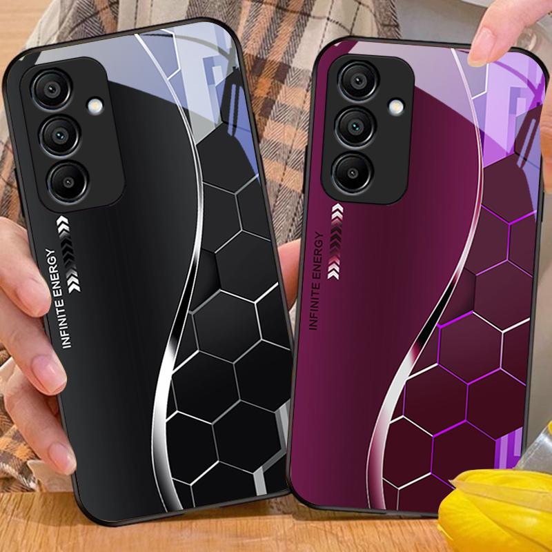 Научно-фантастический серебристо-белый чехол для телефона из закаленного стекла для Samsung Galaxy A15 5G 54 4G 51 50 24 35 90 71 12 51 53 52S 80 22 34 Черный