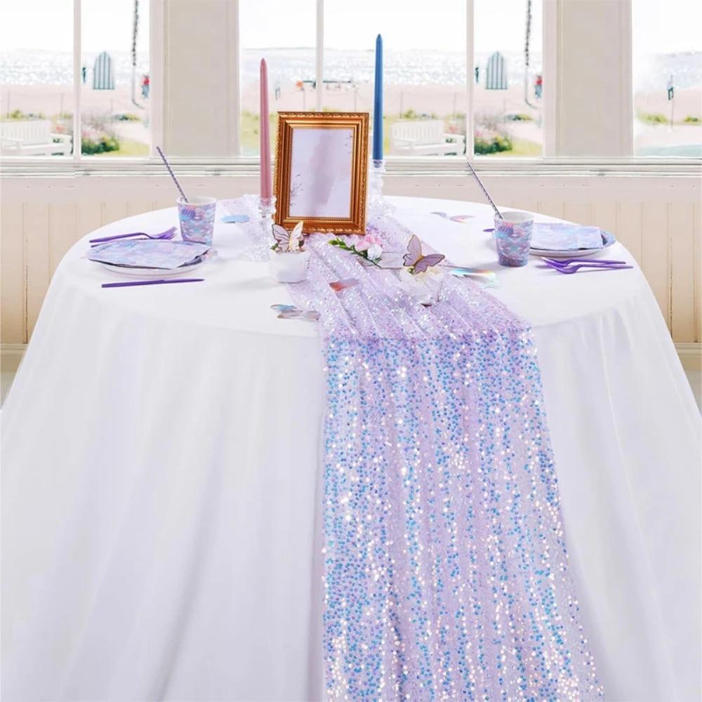 Glitter Mermaid Theme Table Runner Rectangular Table Cover Gorgeous Table Cloth  Wedding
