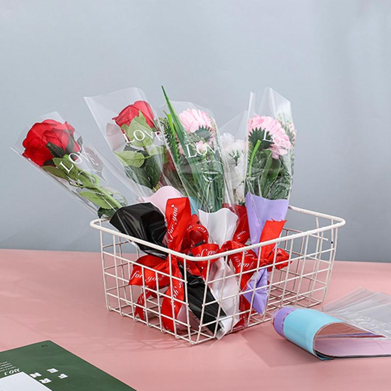 50 шт. 45 см флористические пластиковые пакеты для упаковки цветов одиночные пакеты для роз цветы упаковочная бумага мешок для роз на День святого Валентина