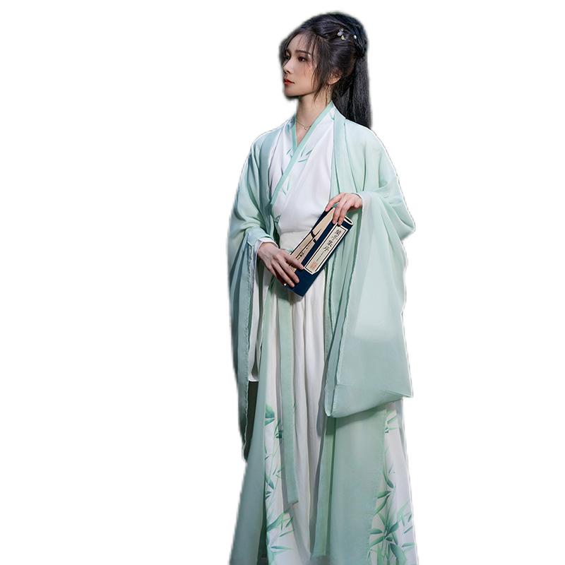 Женский костюм большого размера в стиле Ханьфу в стиле династий Вэй и Цзинь с принтом бамбуковых листьев