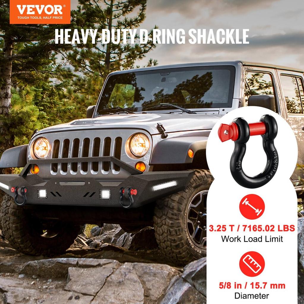 4 Pack 5/8" D Ring Shackle with 3/4" Screw Pin 28660 lbs Break Strength