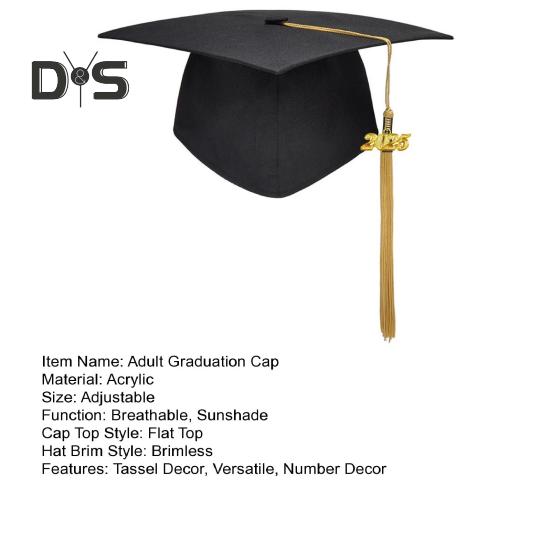 Кепка для выпускников для взрослых, кепка бакалавра, регулируемый размер, эластичный ремешок, плоский верх, эластичный ремешок, кепка с кисточками, штамп 2025 г.