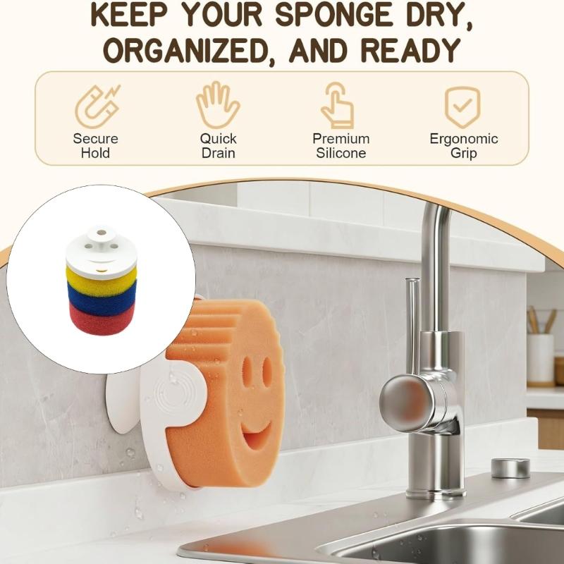 Fun Smiles Face NonScratch Cleaning Sponges With High Magnetic Grip Kitchen Sponge For Sink Storage And Easy Access