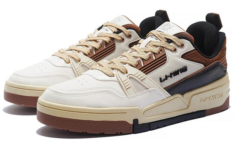 Li Ning 001 BTC 001 BTC Низкие кеды для скейтборда Мужские Бело-коричневые AGCS103-5
