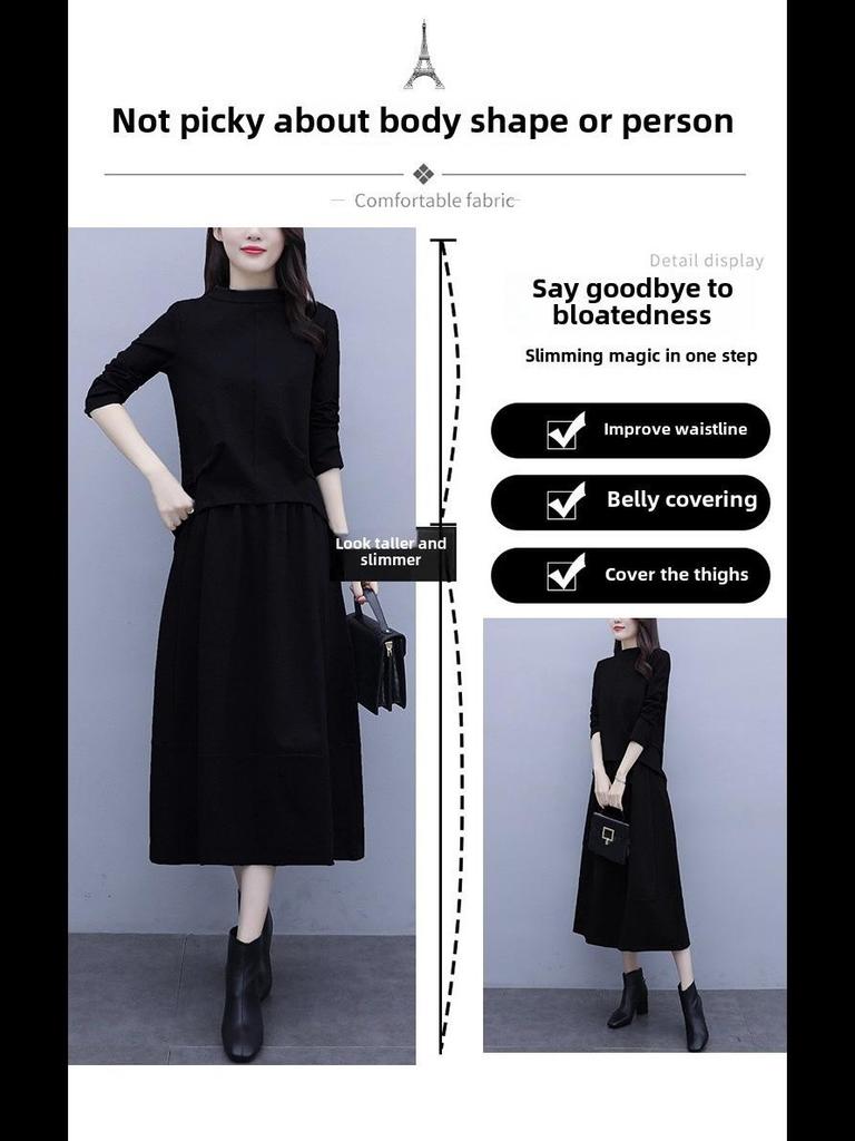 Женское платье-двойка больших размеров с длинными рукавами - коллекция осень/зима 2020, стильная повседневная мода для полных людей с небольшим весом.