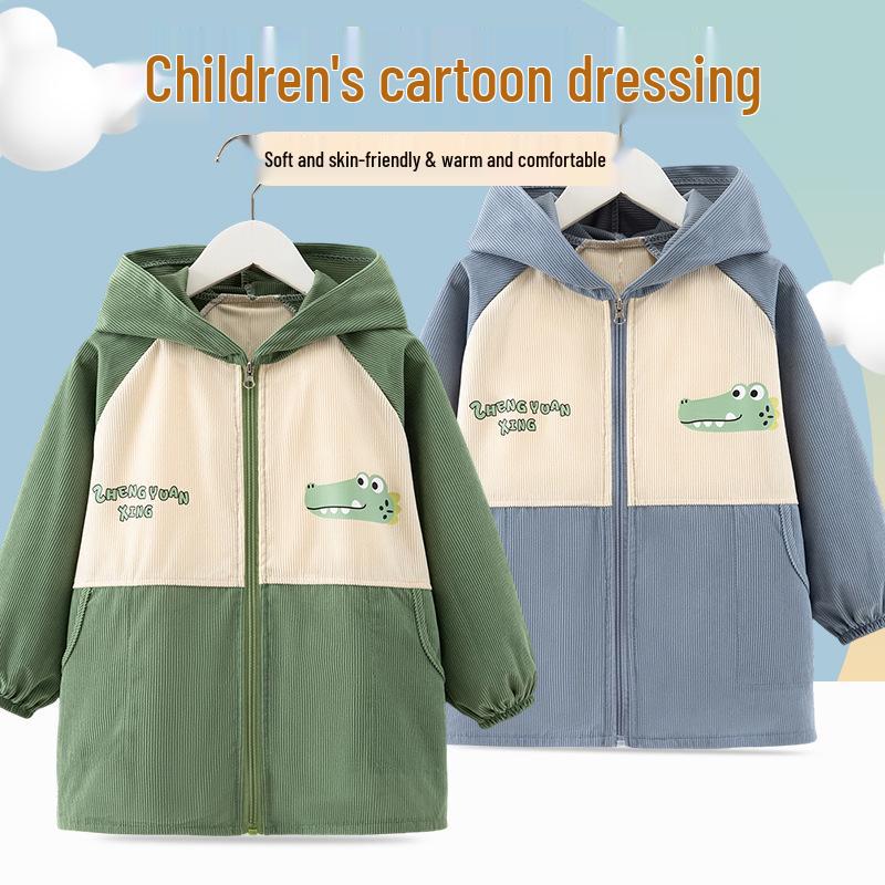 Детский комбинезон-пуховик среднего и большого размера - Водонепроницаемый, грязеотталкивающий, осенне-зимний, детский сад, верхняя одежда, фартук для мальчиков