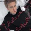 Жаккардовый свитер Harajuku с узором «Новое пламя» - Осенне-зимний теплый свободный пуловер в стиле панк с круглым вырезом