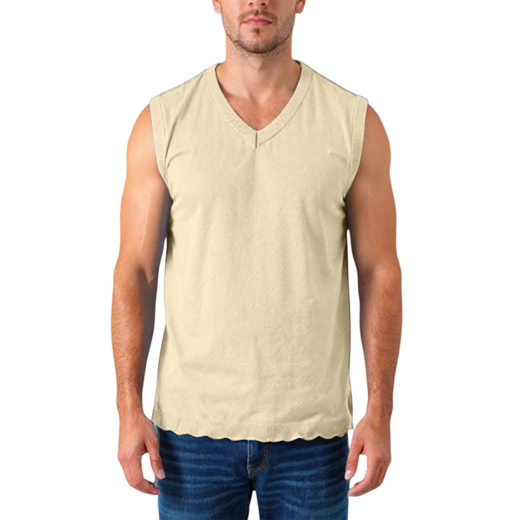 Мужской трикотажный жилет без рукавов с V-образным вырезом, утолщенный