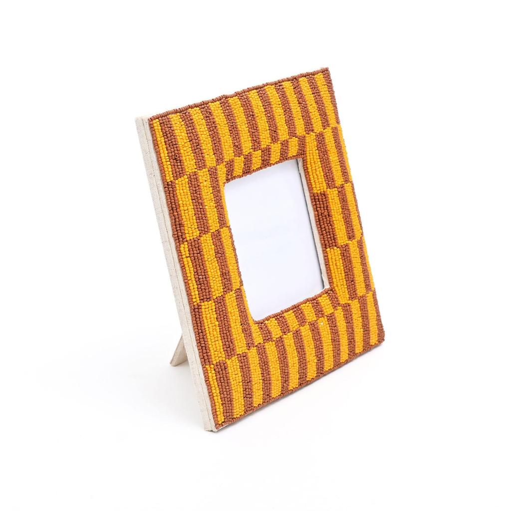 Rustic Brown Beaded Photo Frame 10x10 cm - Handmade Vintage Decor