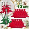 12 шт., Рождественские салфетки под тарелки в виде елки, Набор войлочных кармашков для вилок и ложек, Подходит для украшения стола на Рождество и другие праздники