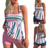 Женский комплект танкини из двух предметов большого размера, полосатый купальник с принтом, женский сексуальный купальник-бикини, летний купальный костюм
