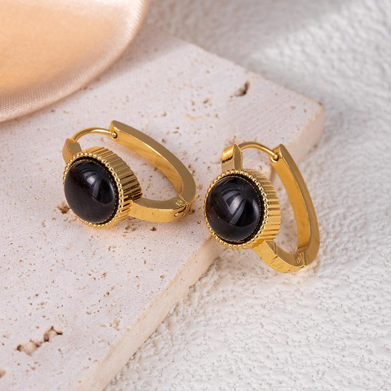 Высококачественные геометрические серьги-гвоздики из нержавеющей стали с имитацией синего бирюзового кошачьего глаза