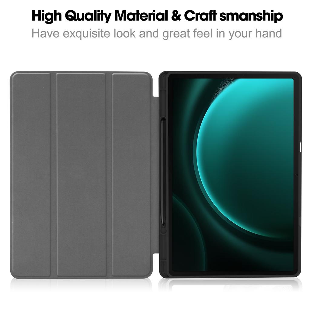 For Samsung Galaxy Tab S10+ Case PU Leather+TPU Trifold Stand Tablet Cover with Pencil Holder