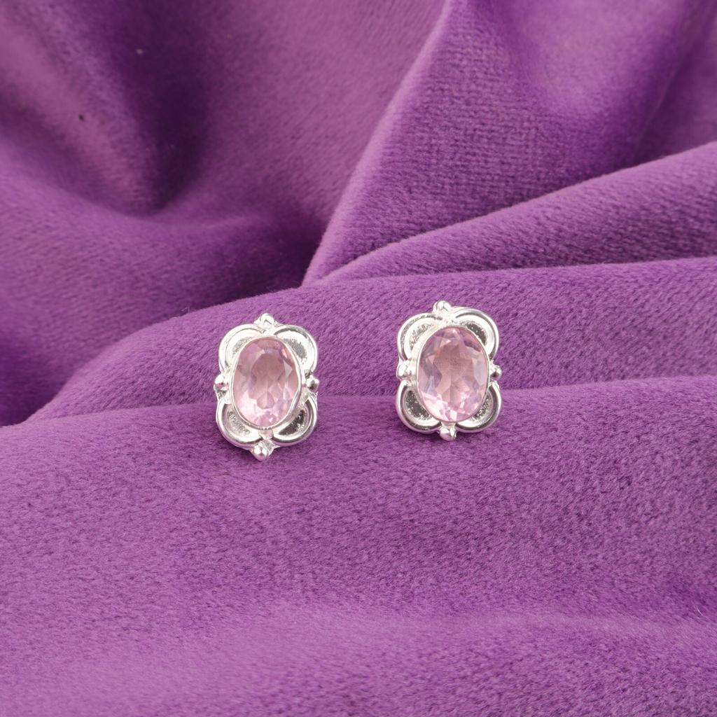 Morganite Stone 925 Sterling Silver Artisan Stud Post Push Back Earrings Jewelry EE-149-9