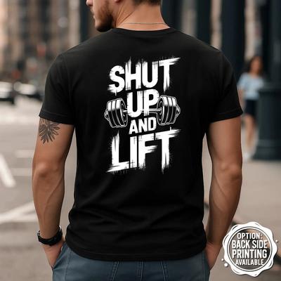 Shut Up And Lift Back T Shirt Gym Motivation Fitness Workout Bodybuilding Training Top Funny Vintage Washed Graphic Unisex
