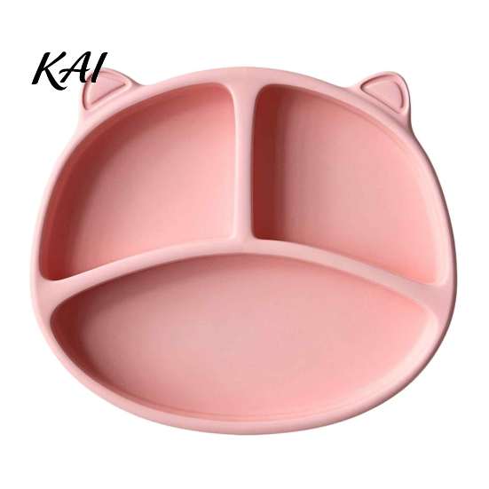 Silicone Suction Plate for Toddlers, Cute Bear Shape Unbreakable Divided Toddler Tray Baby Bowl, Non Slip Feeding Infants And Kids Easy Clean Dish