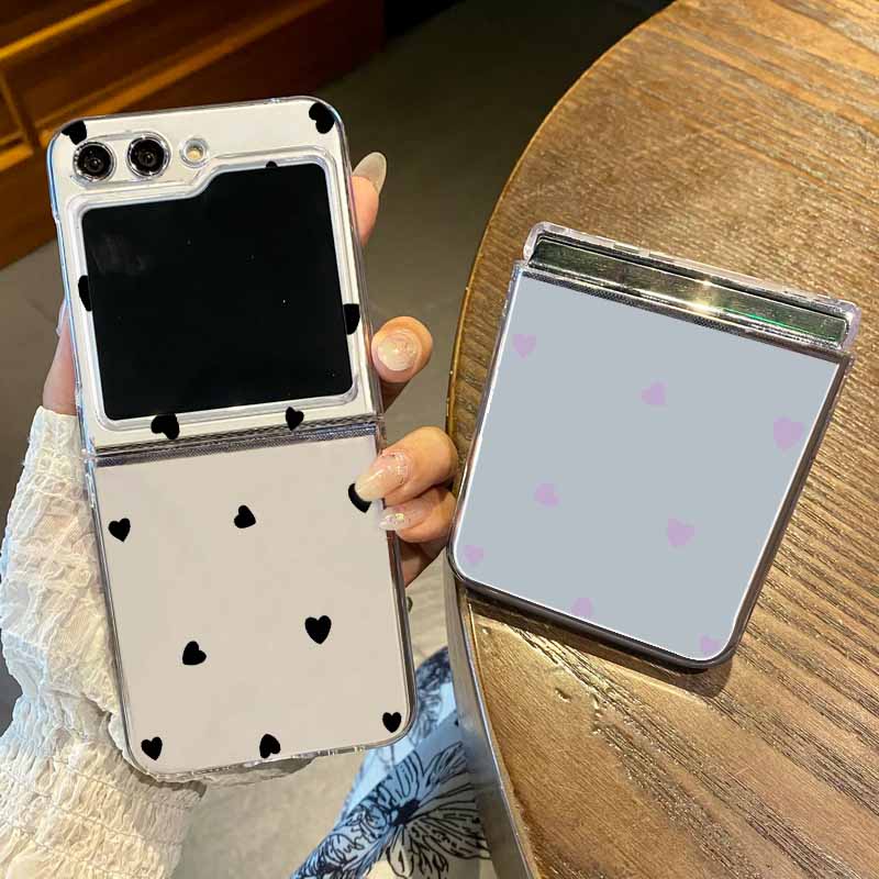 Love Heart Print Clear Folding Phone Case For Samsung Galaxy Z Flip 7 6 5 4 3 Hard Transparent Cover For Samsung Z Flip7 Flip6