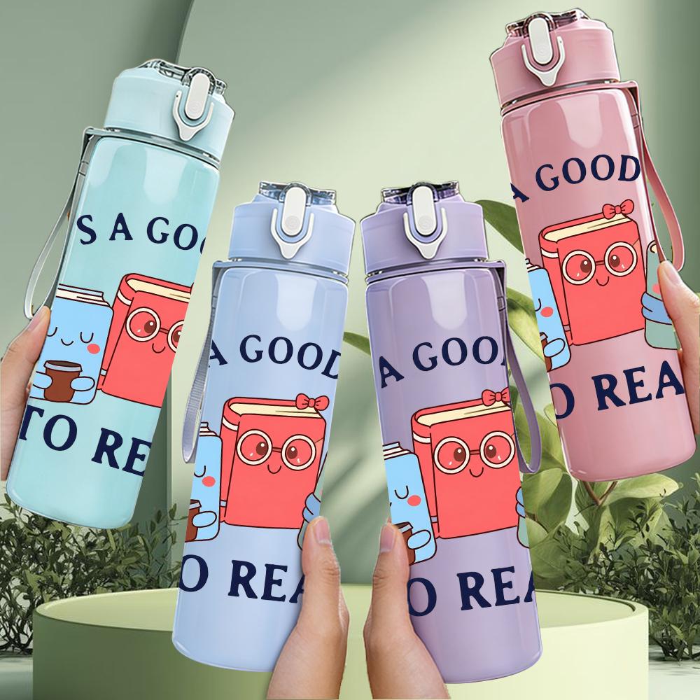 1PC It Is A Good Day To Read Book Art 750ml Color Plastic Water Bottle Leakproof Flip Straw Lid For Sports Office Home Use