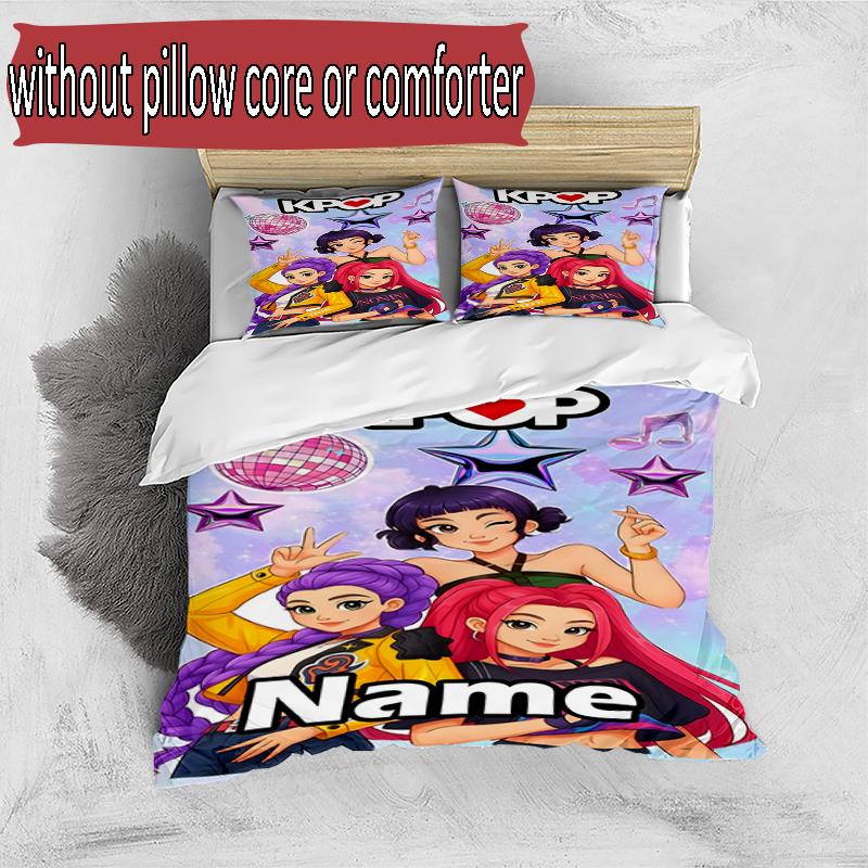 3pcs Duvet Cover Set (1*Duvet Cover + 2*Pillowcase, Without Core), Custom Name KPop Demon Hunters Pattern Bedding Set, Home Bedroom Decor Gift